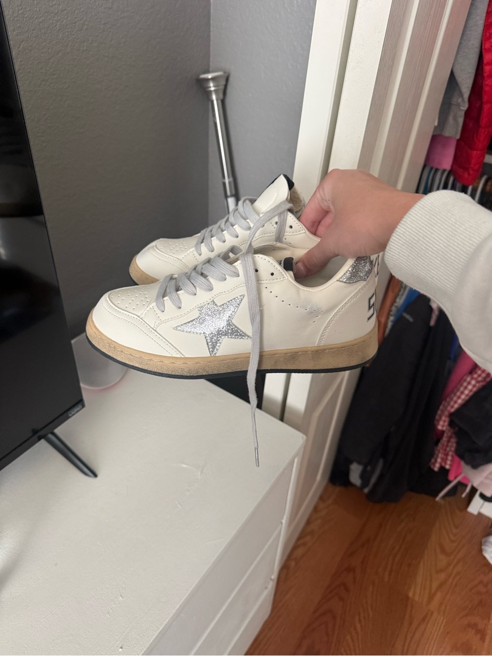 Golden Goose White Sneakers with Silver Star Accent